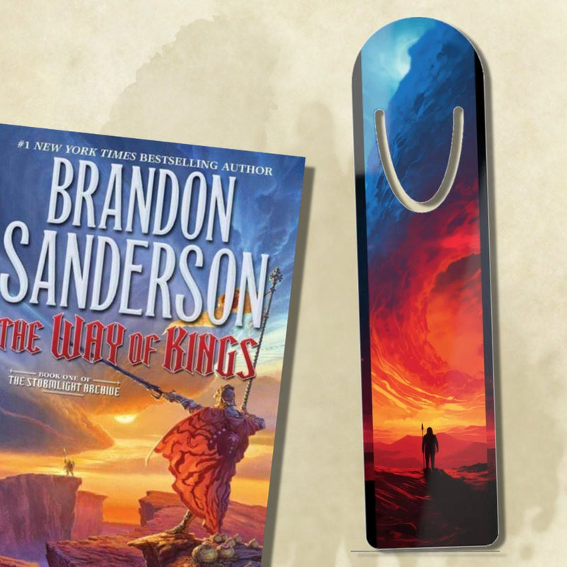 Stormlight Archive Aluminum Bookmark - The Way of Kings, Highstorm, Kaladin Standing on the Shattered Plain, Cosmere Inspired Fan Art