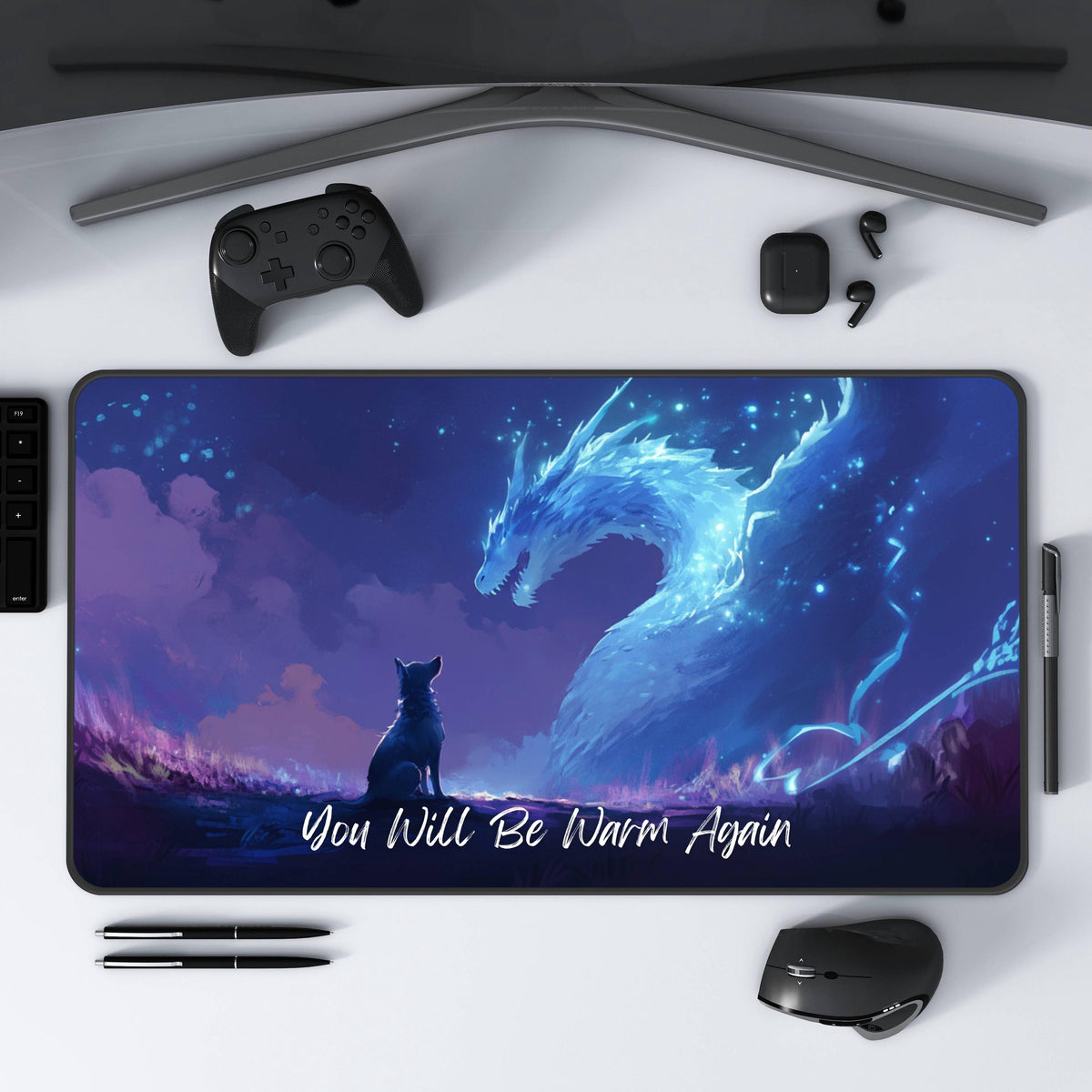 The Dog and Dragon Desk Mat, Stormlight Archive, Gaming Mouse Pad, Novelty Desk Accessories, Office Decor, Draconic Fantasy Desk Mat