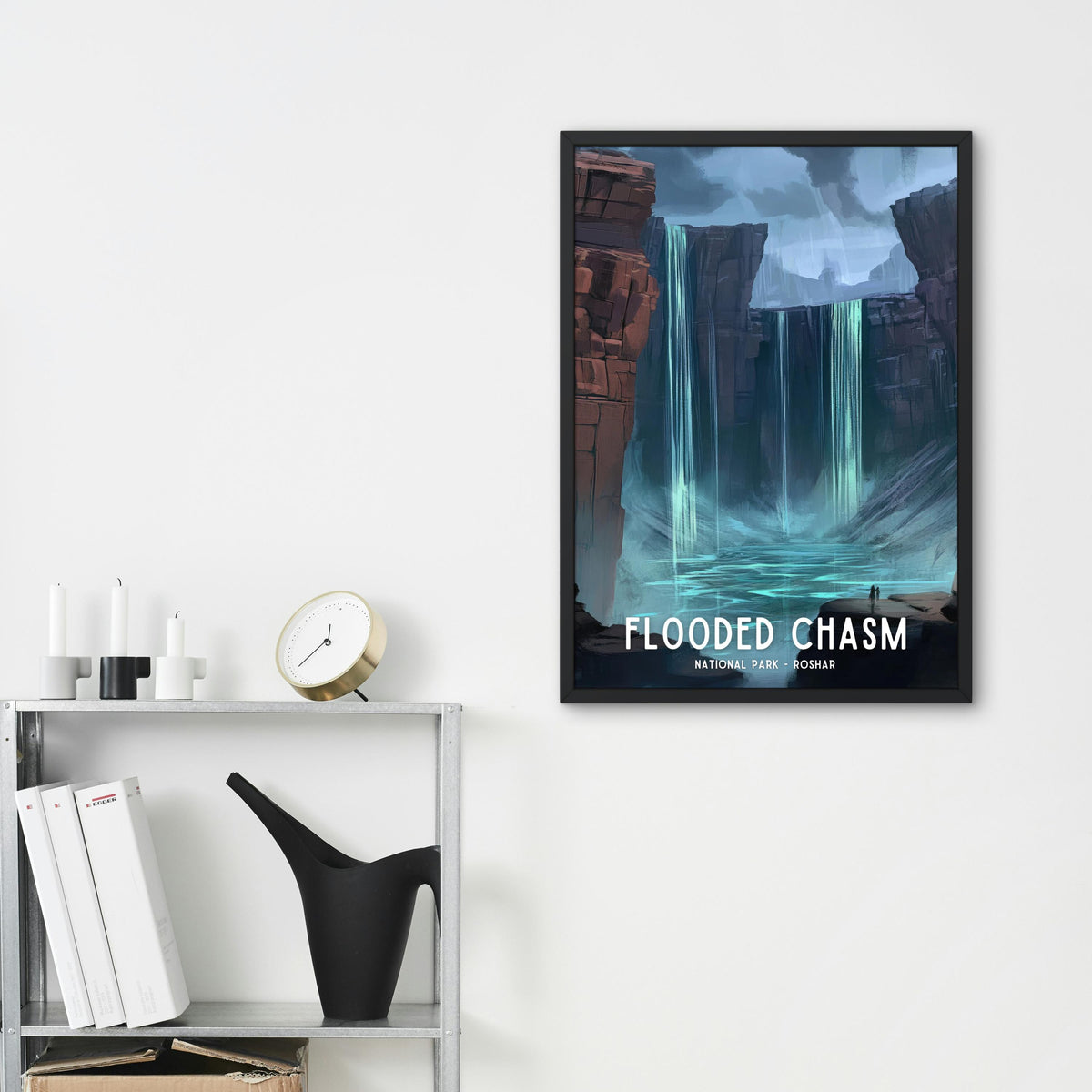 Flooded Chasm National Park Poster, Wall Art Print, Cosmere Home Decor, Nature Landscape, Gift for Stormlight Fan, Waterfall Scenery