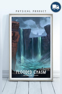 Flooded Chasm National Park Poster, Wall Art Print, Cosmere Home Decor, Nature Landscape, Gift for Stormlight Fan, Waterfall Scenery