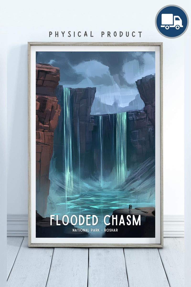Flooded Chasm National Park Poster, Wall Art Print, Cosmere Home Decor, Nature Landscape, Gift for Stormlight Fan, Waterfall Scenery