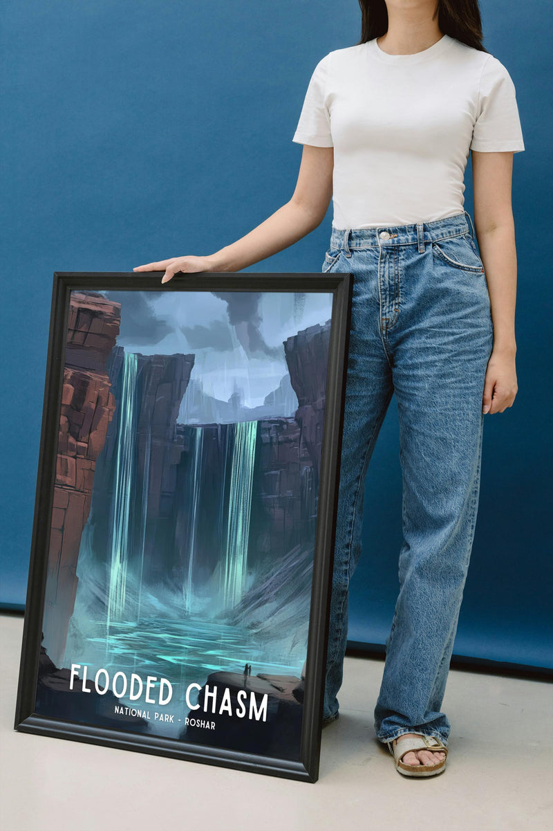 Flooded Chasm National Park Poster, Wall Art Print, Cosmere Home Decor, Nature Landscape, Gift for Stormlight Fan, Waterfall Scenery