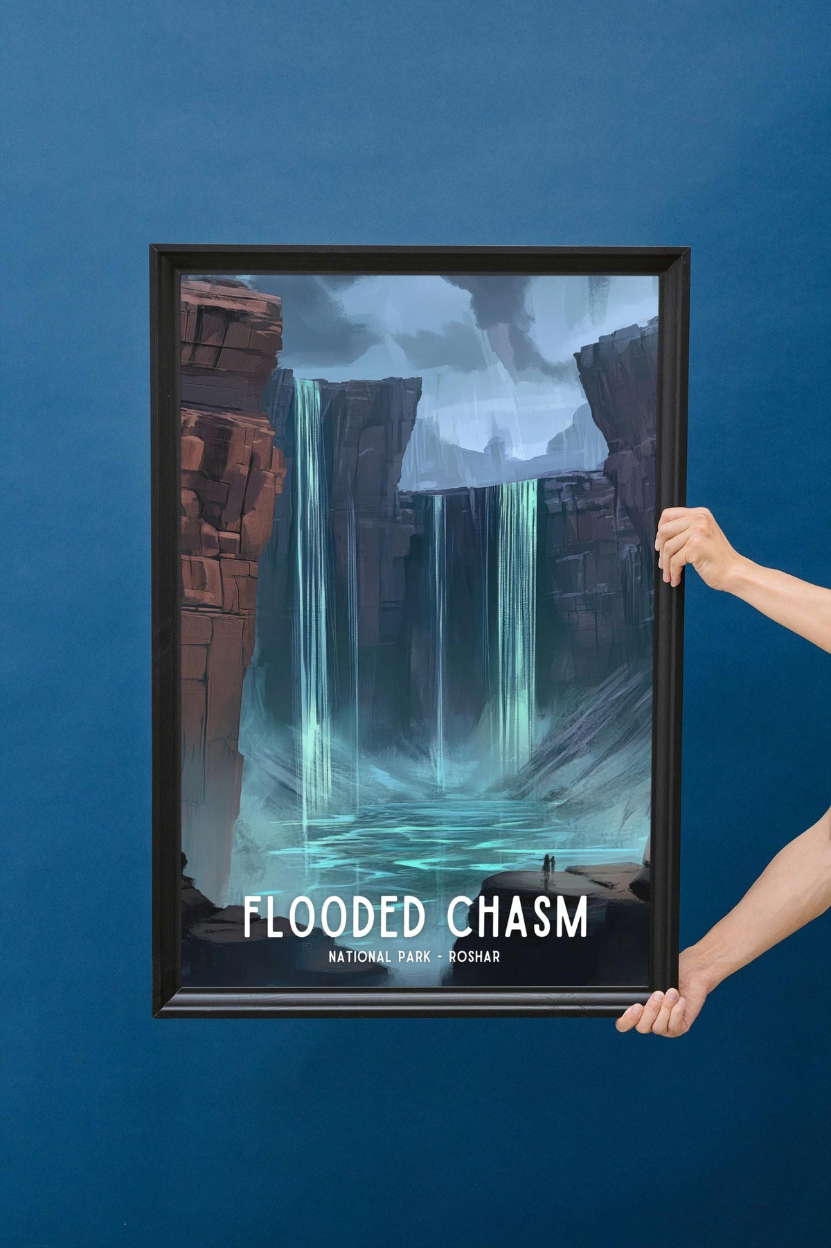 Flooded Chasm National Park Poster, Wall Art Print, Cosmere Home Decor, Nature Landscape, Gift for Stormlight Fan, Waterfall Scenery