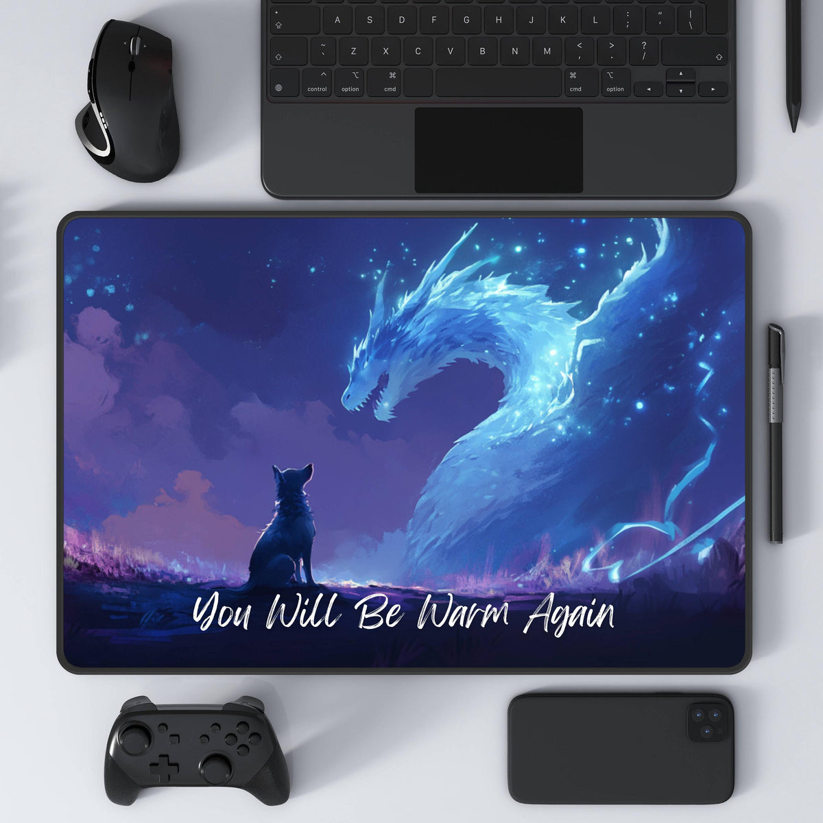 The Dog and Dragon Desk Mat, Stormlight Archive, Gaming Mouse Pad, Novelty Desk Accessories, Office Decor, Draconic Fantasy Desk Mat