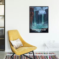 Flooded Chasm National Park Poster, Wall Art Print, Cosmere Home Decor, Nature Landscape, Gift for Stormlight Fan, Waterfall Scenery