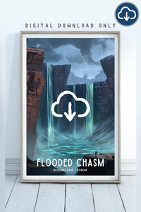Flooded Chasm National Park Poster, Wall Art Print, Cosmere Home Decor, Nature Landscape, Gift for Stormlight Fan, Digital Download